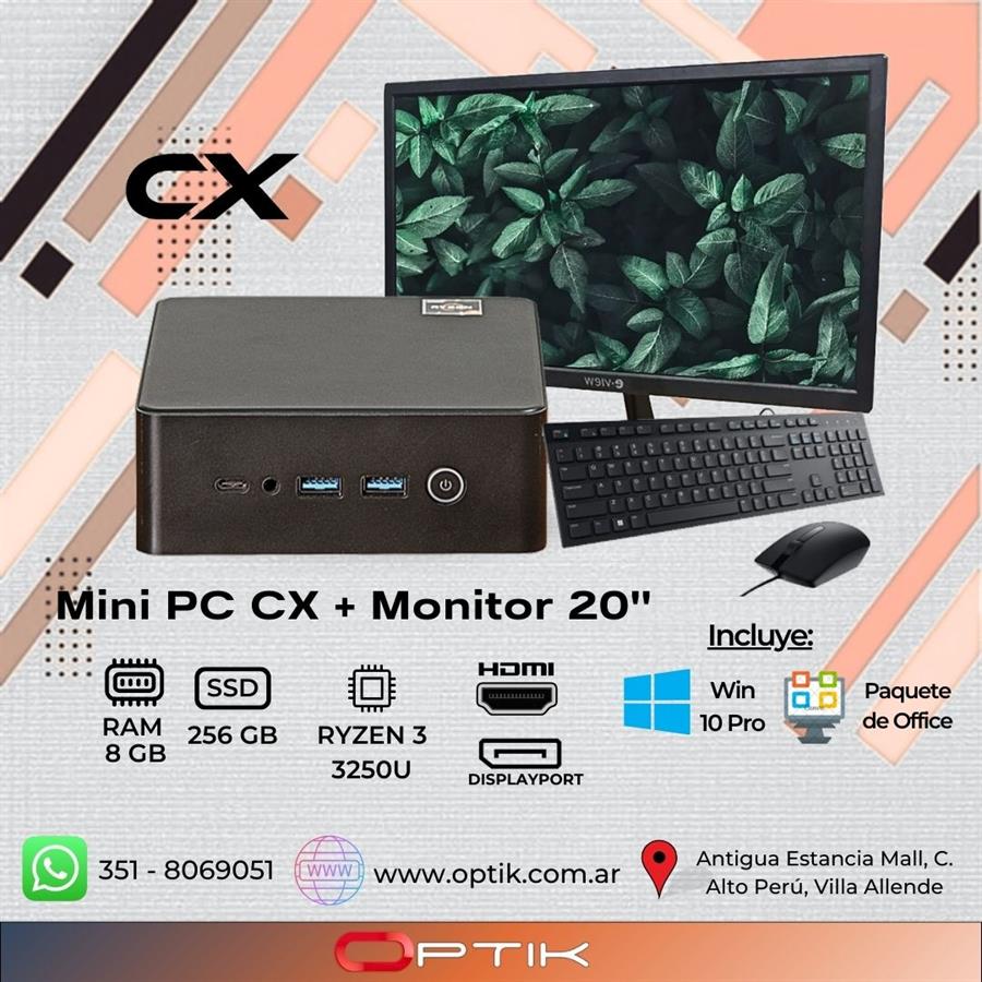 Mini PC CX - Ryzen 3 3250U + 8GB RAM + 240GB SSD + Monitor 20"