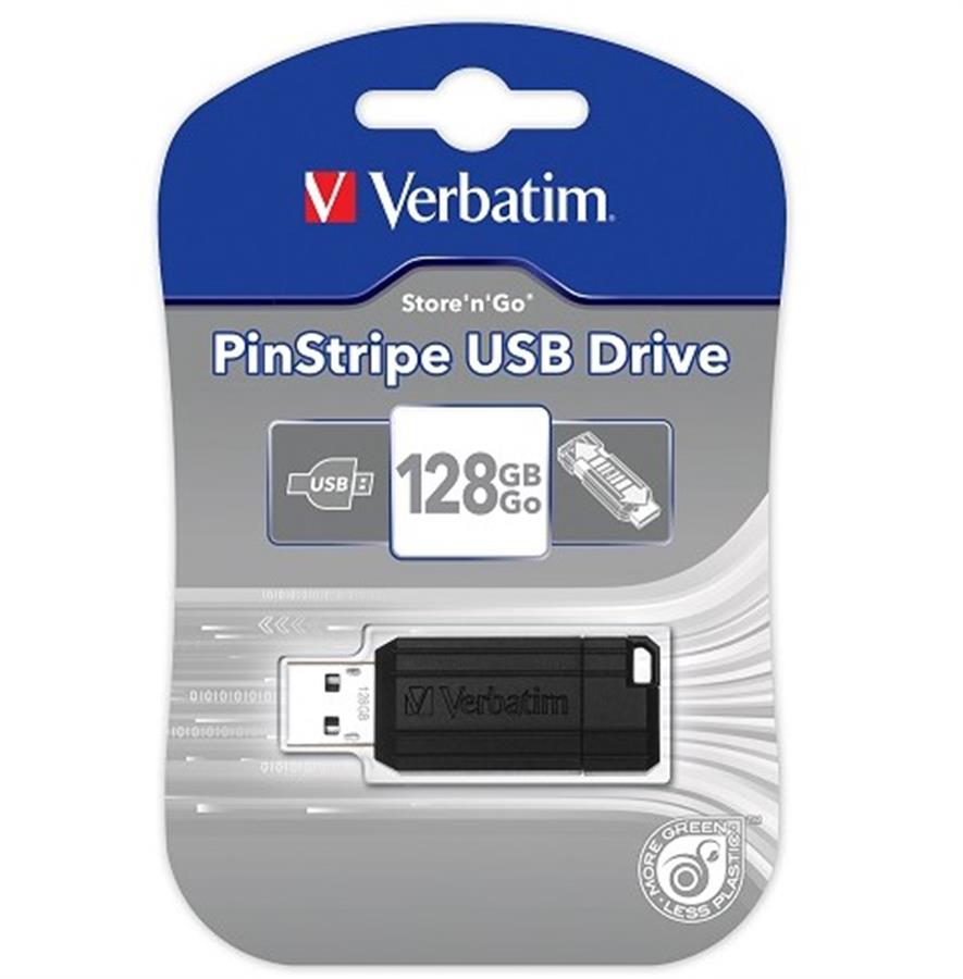 PEN DRIVE 128 GB PINSTRIPE NEGRO 49071 VERBATIM