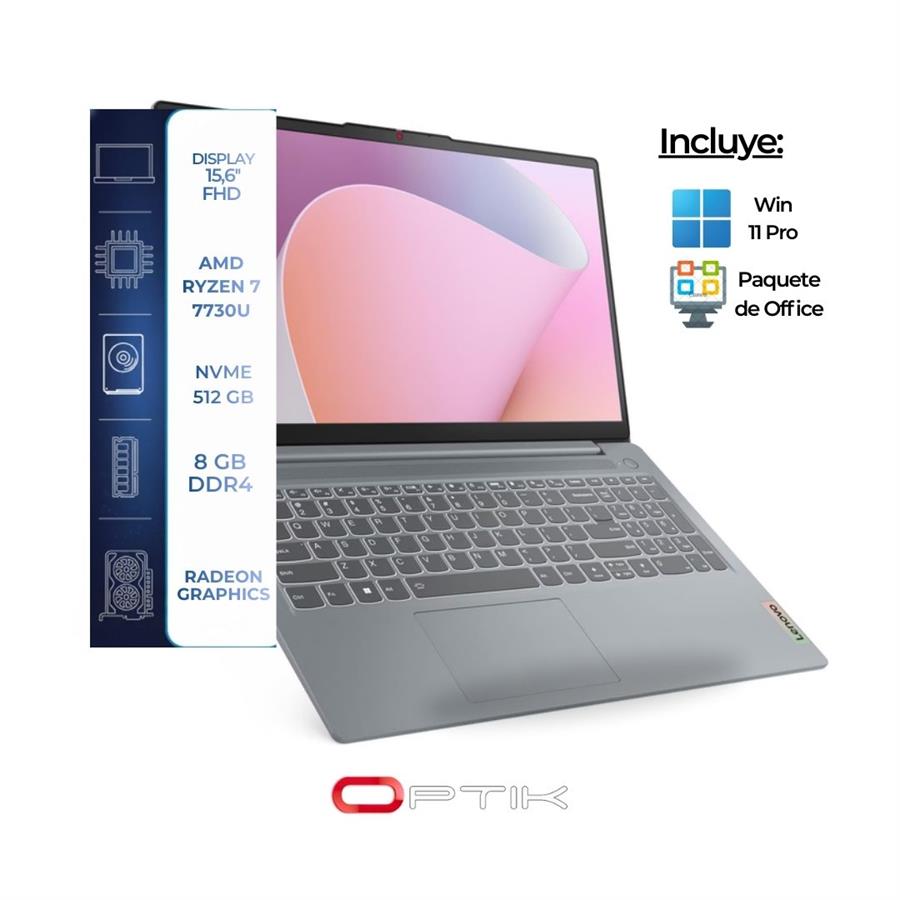 Notebook LENOVO IDEAPAD SLIM AMD RYZEN 7 7730U/8GB/512GB SSD/15.6" FHD /W11