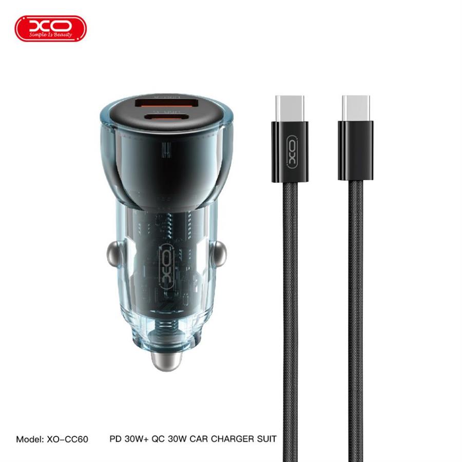 CARGADOR PARA AUTO DUAL USB XO-CC60 AZUL CON CABLE TIPO C