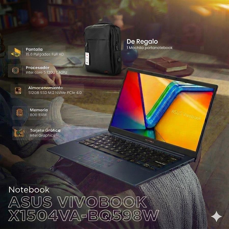 Notebook ASUS VIVOBOOK X1504VA-BQ598W CORE 5 120U 1.4GHZ/8GB/512GB SSD/15.6" FHD/W11/ESPAÑOL QUIET AZUL