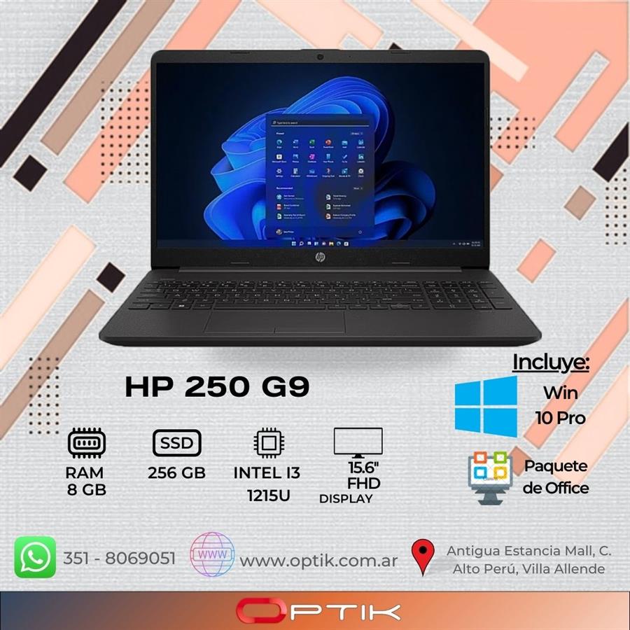 Notebook HP 250 G9 I3-1215U/ 8GB / SSD 256GB / WIN11 / PANTALLA 15.6″ FHD